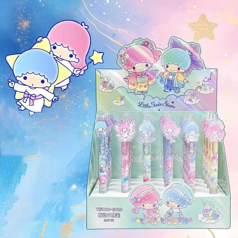 

24pcs/lot Sanrio Little Twin Stars Press Gel Pen Cute 0.5mm Black Ink Press Signature Pens School Supplies