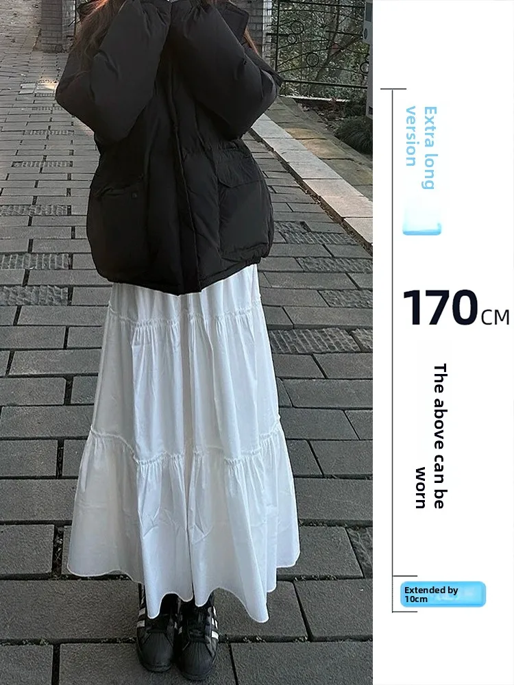 

Юбка-трапеция с высокой талией, белая, расклешенная, женская, весенне-осенняя, удлиненная, с эффектом многослойности, в стиле «торт»