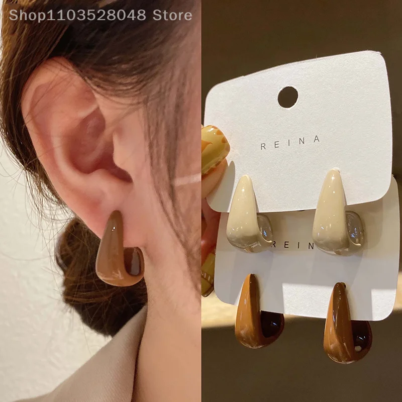 New Tide Senior Sense Retro French Light Luxury Niche Temperament Irregular Brown Geometric Earrings Valentine's Day Gift