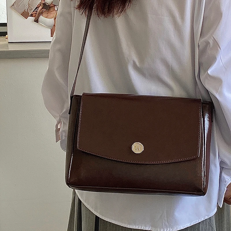 Vintage Pu Leather Women\'s Crossbody Bags Messenger Bag Simple Design Ladies Daily Commuting Bag Portable Female Shoulder Bags