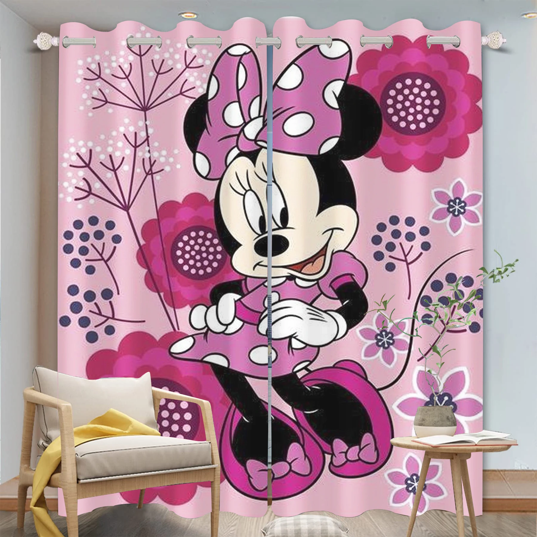 Mickey Mouse Disney Cartoon Curtain Window Decoration 100% Polyester Shade Curtains Bedroom Living Room Home 2 Tablets Sets