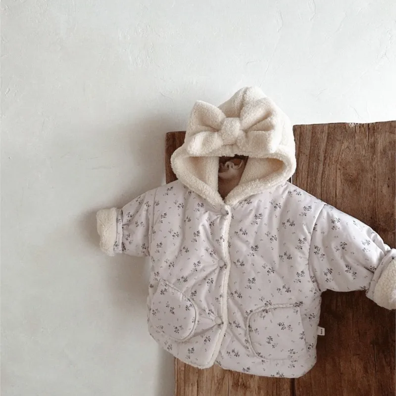 Newborn Baby Girl Hooded Coat Cotton Padded Jacket Fleece Inside Snowsuit Infant Toddler Thick Outwear Winter Baby Clothes 3-24M