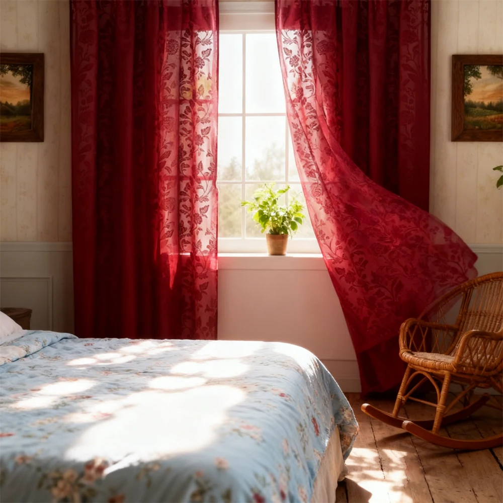 1 Panel Romantic Rose Sheer Curtain Flower Lace Window Curtains for Living Room Bedroom Home Decor, Window Screening Rod Pocket
