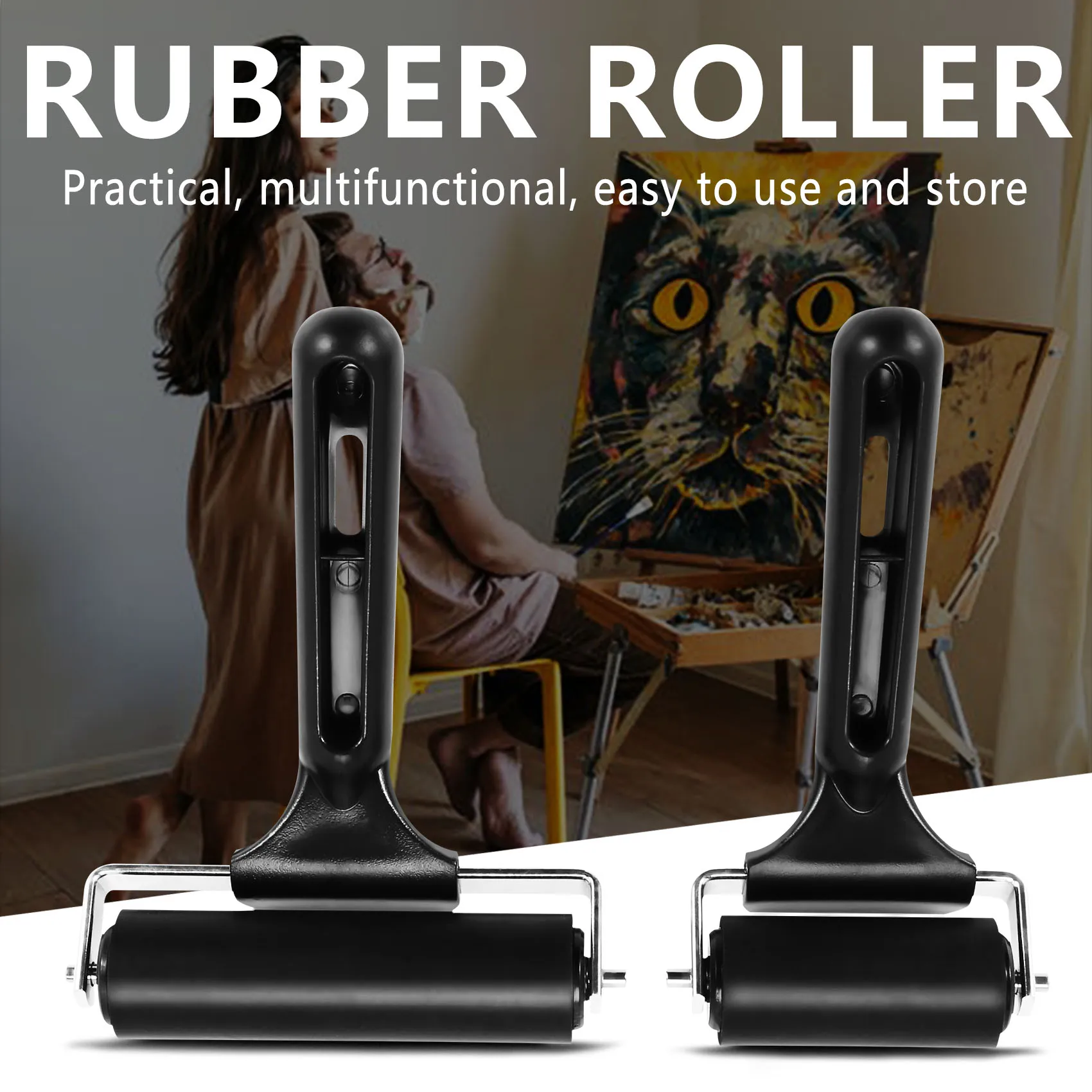 AA81-Rubber Roller, Set Of 2 (6 & 10Cm), Ink Brayer Roller Perfect For Printmaking, Wallpapers, Block Printing Stamping
