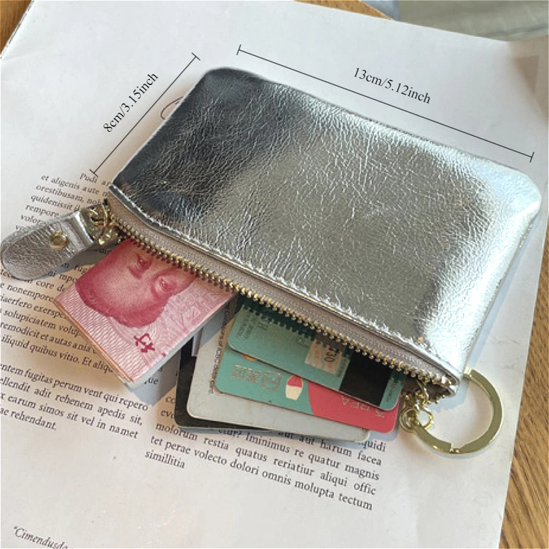 New Silver Genuine Leather Clutch Bag Cute Coin Purse Coin Pouch Mini Makeup Bags Key Lipstick Earphone Data Cable Storage Pouch