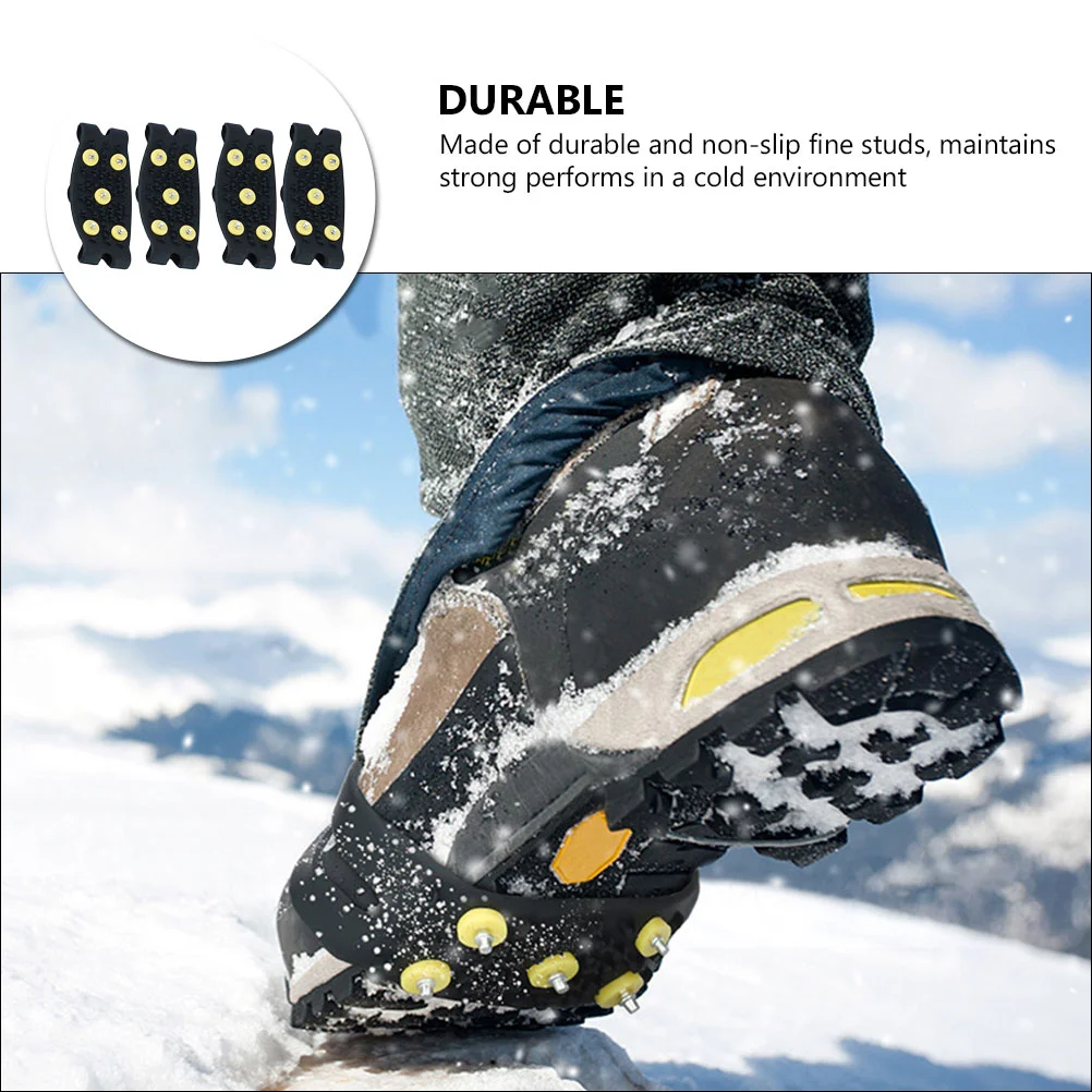 2 Pairs Shoe Grippers for Ice Non-slip Covers Black Boots Crampon Spike Skates Climbing Anti-slip Spikes Mountaineering Child