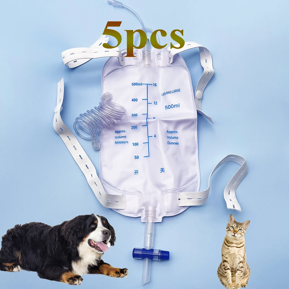 Wholesale Pet Dog Animal Urine Drainage Bag 500ml With Spiral Extension Tube And Hanging Strap Catheterization Indwelling Care