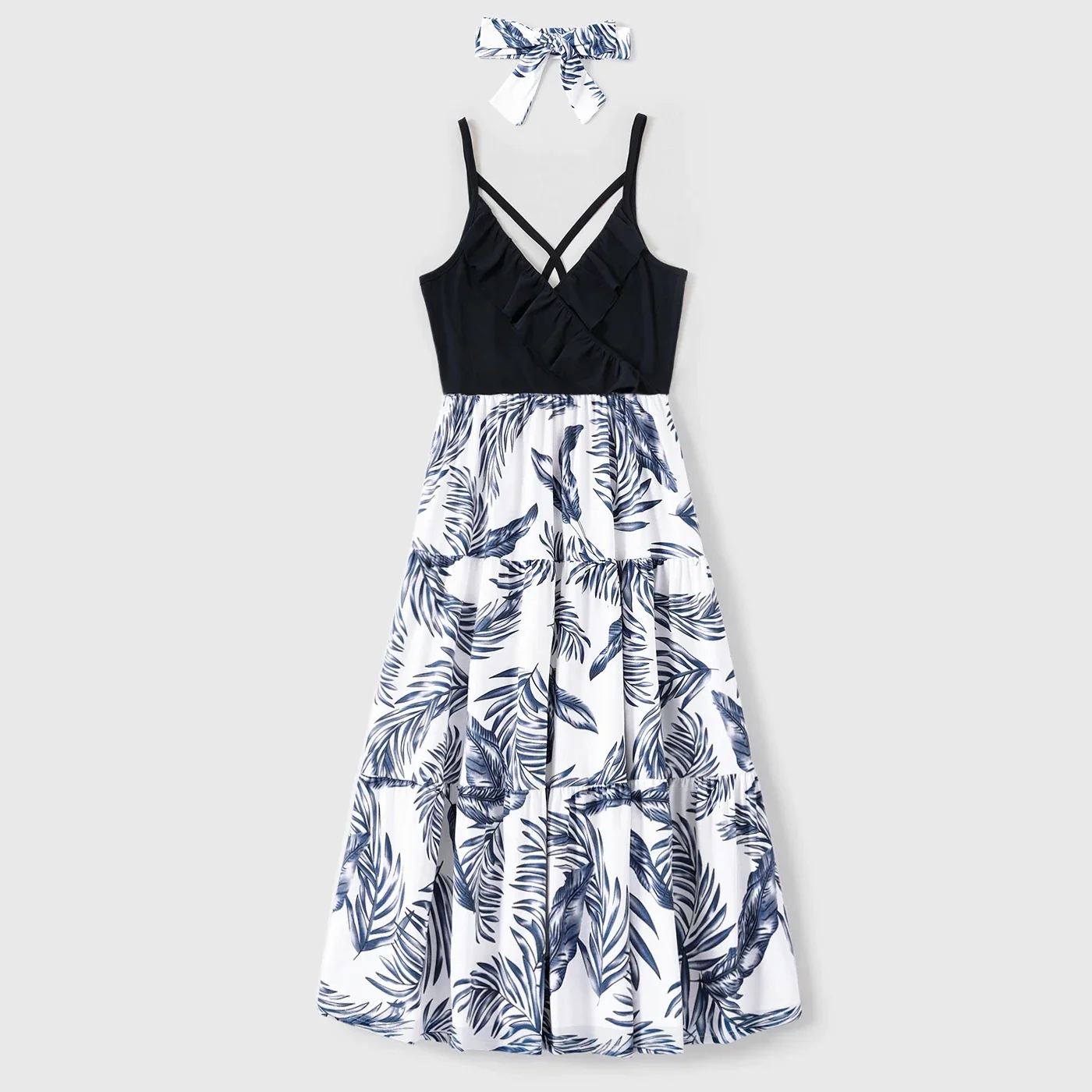 PatPat Family Matching Short-sleeve T-shirt and Plant Print Naia™ Spliced Ruffle Trim Cami Dresses Sets Suitable for Summer