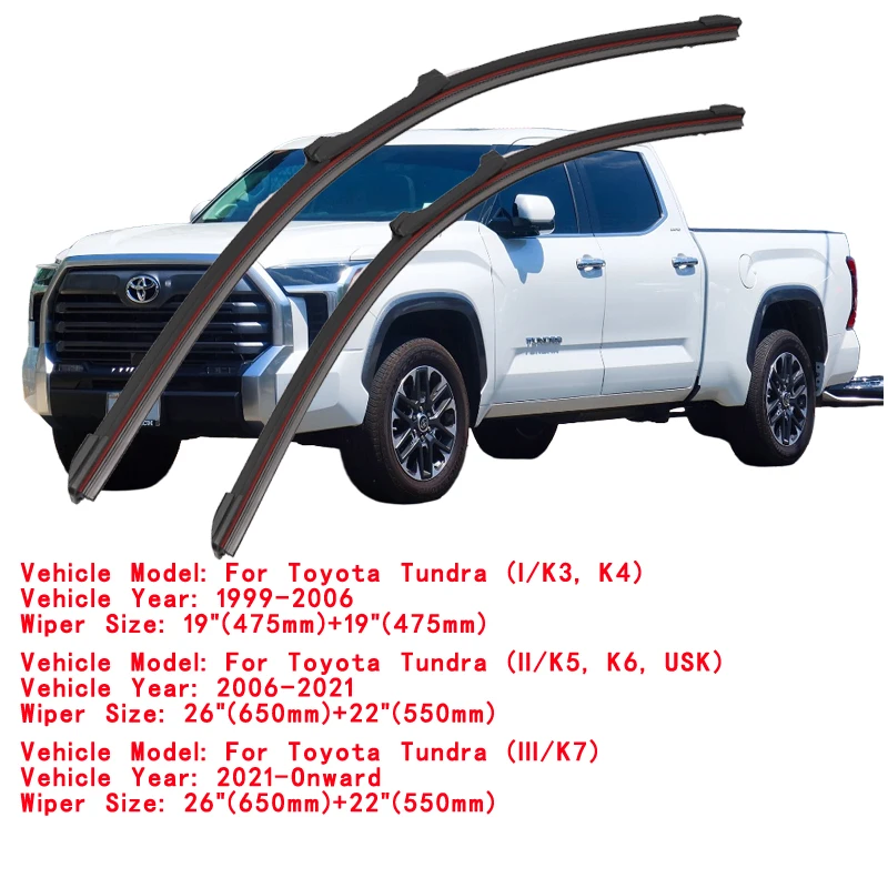 For Toyota Tundra Pick Up K3 K4 K5 K6 USK K7 4WD 1999 2000 2006 2010 2014 2016 2019 2022 Brushes Double Rubber Windshield Wiper