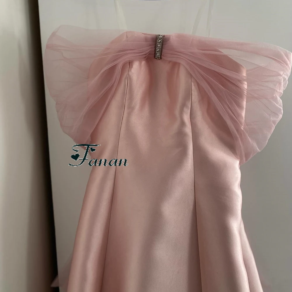 Dostosowana różowa satynowa suknia wieczorowa bez ramiączek bez pleców bez rękawów sukienka imprezowa z kryształkami do kostek suknia balowa