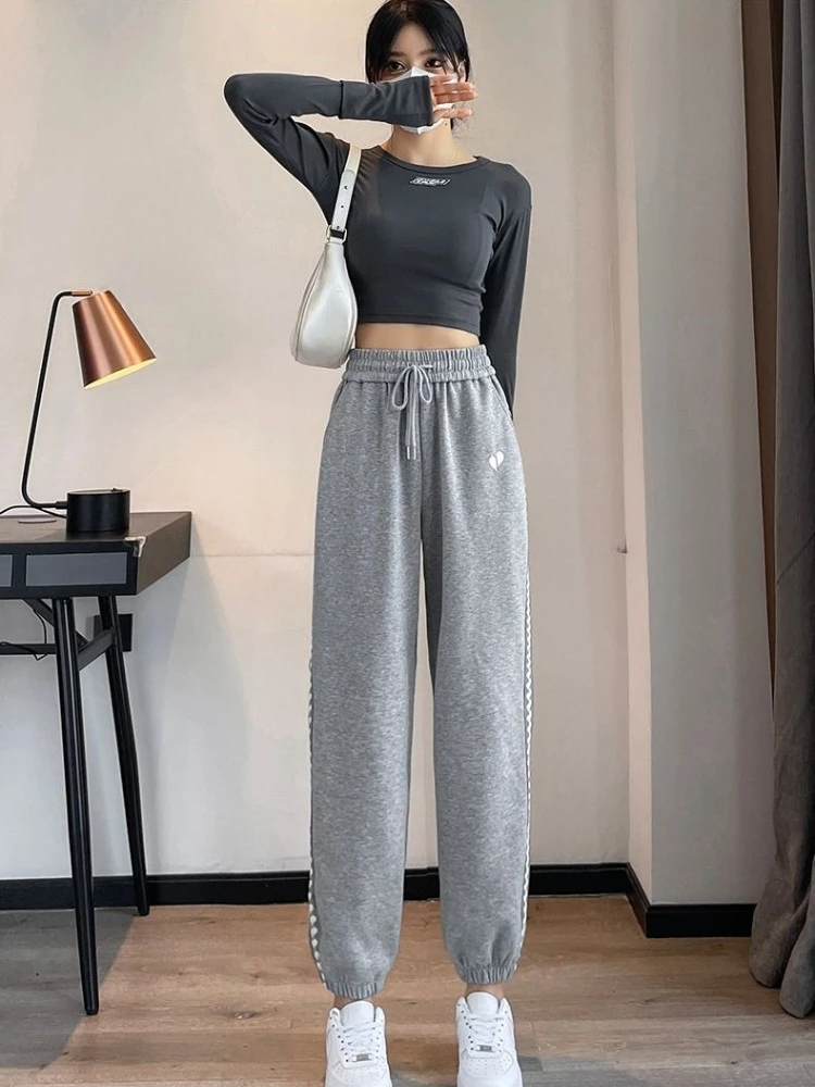 Spring Autumn Gray Lightweight Harem Pants Women High Waist Loose Slimming Cuffed Casual Joggers 2026