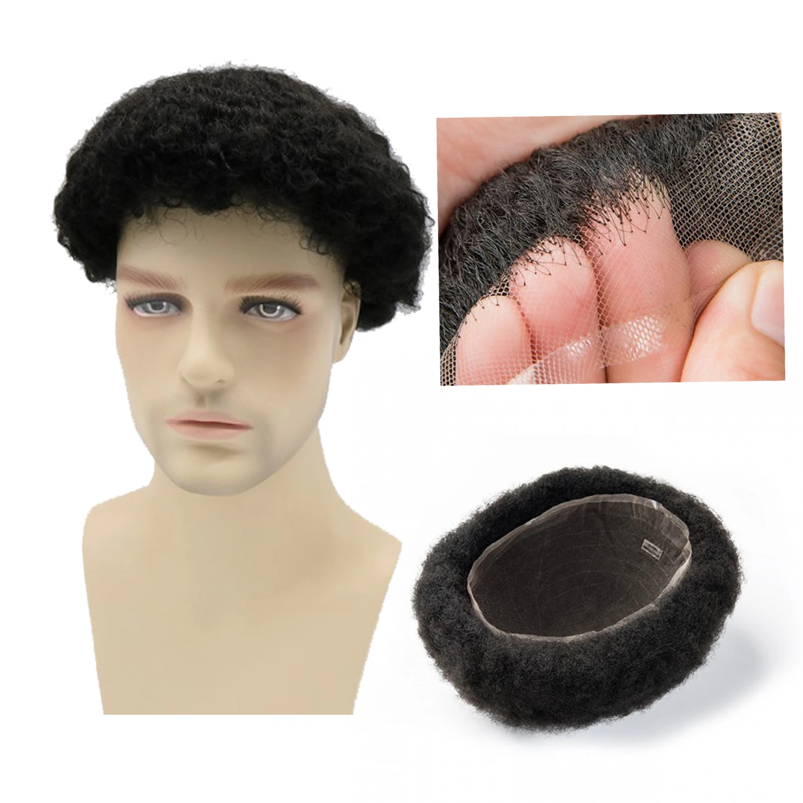 

4MM Afro Curly Toupee For Men Full Lace Base 100% Human Hair Wig Hair System For Men Units Breathable Male Capillary Prothesis H