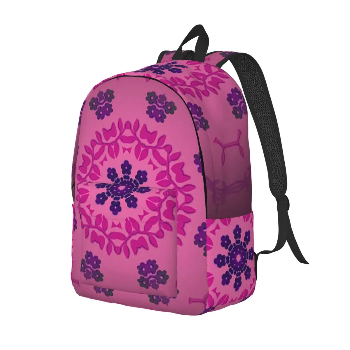 Delicate Pink Floral Mandala Student Backpack School Bag Hiking Travel Daypack for Boys Girls Fashion Bookbag Shoulder Bags