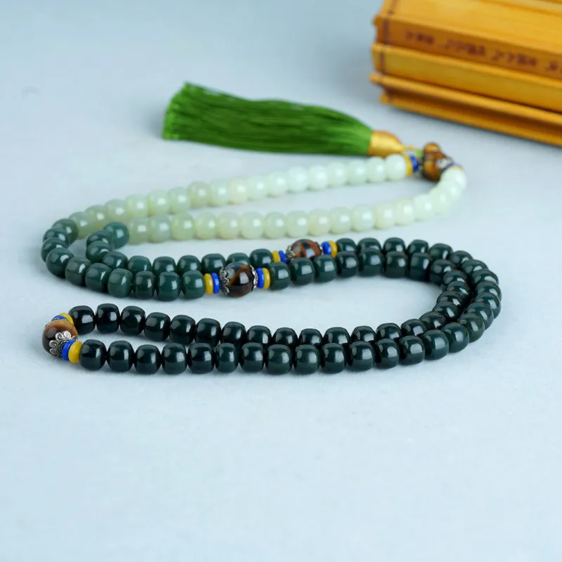 Xinjiang Hetian jade hand-held old beads gradual change bracelet sweater chain hand handle natural jade necklace 7 * 8m real jad
