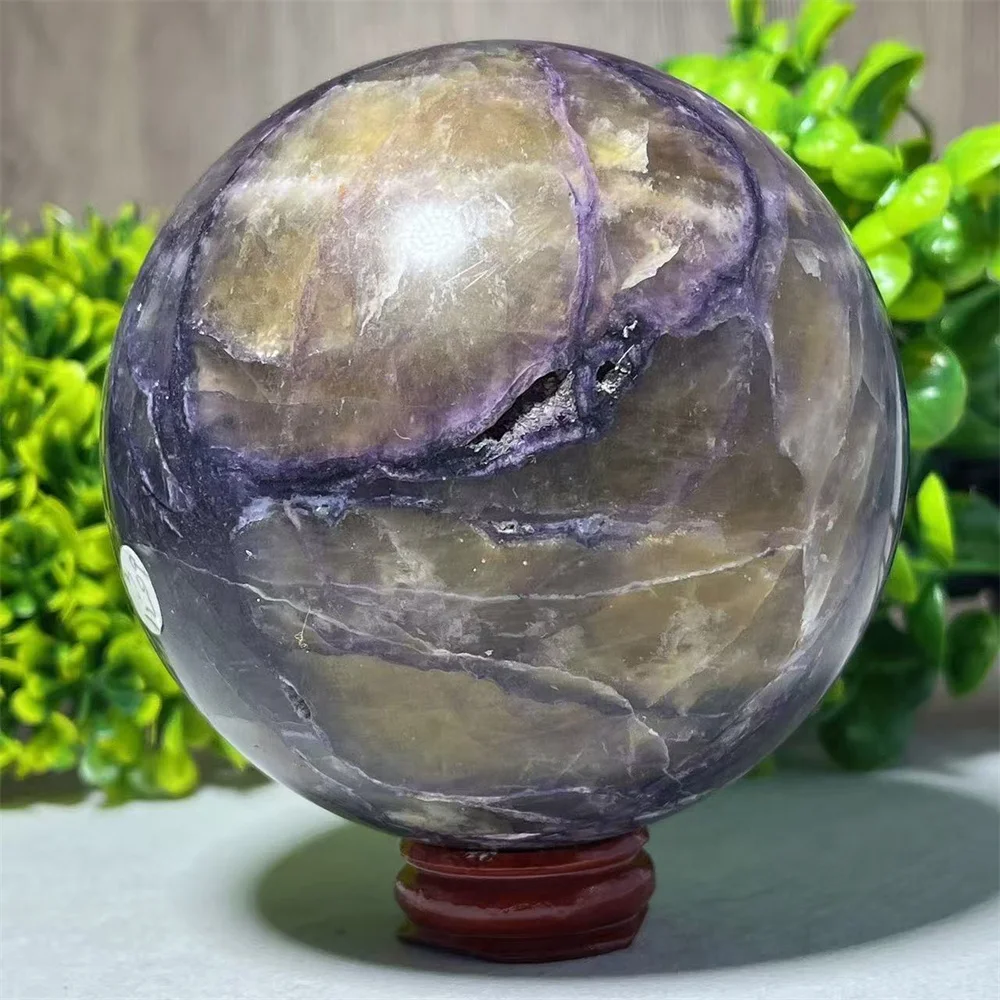 Fluorie Sphere Ball Stone Quartz Crystal Natural Reiki Mineral Spiritual Meditation Specimen Flash Healing Home Decoration+Stand