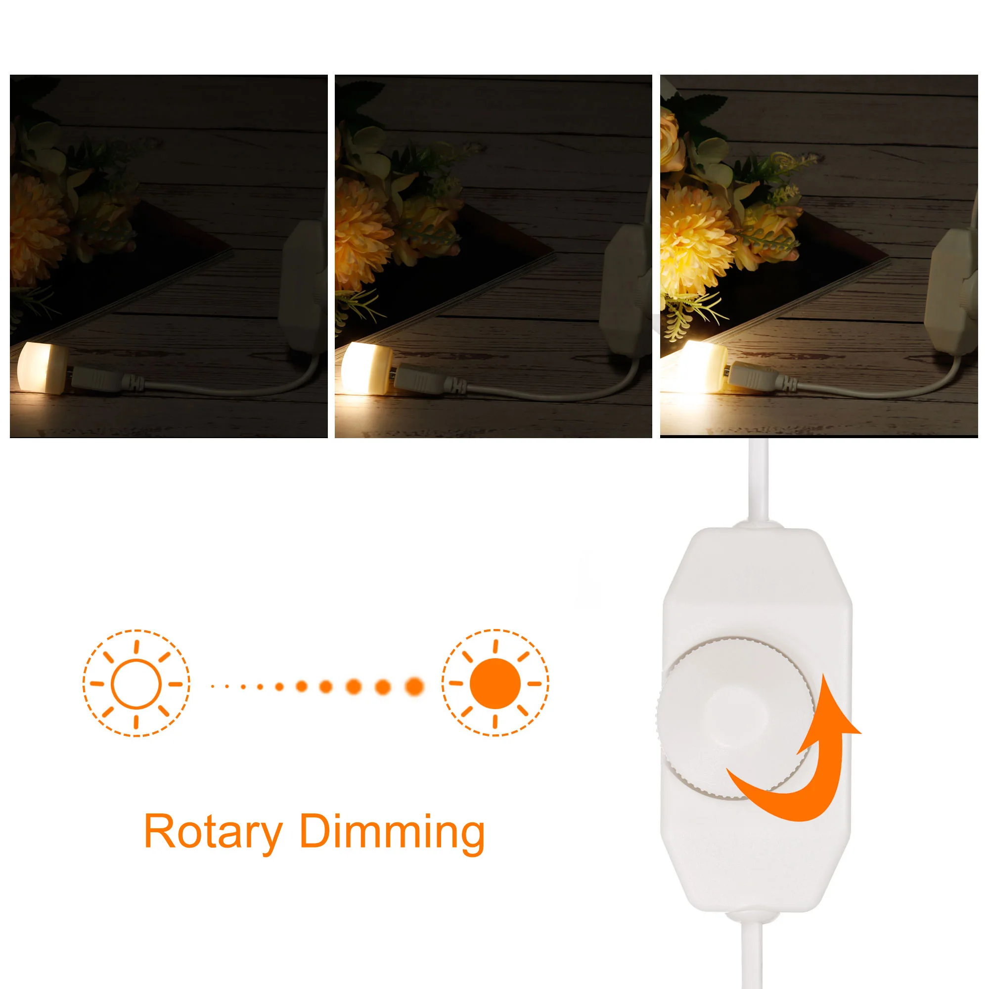 2Pcs LED Strip Dimmer Switch Brightness Adjust Controller 5V DC USB Female to Male Extension Cord with Rotary Switch Controller