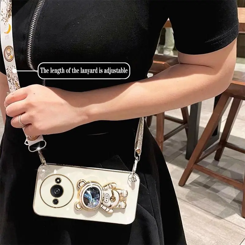 حافظة هاتف مطلية على الحبل لرائد الفضاء لهاتف شاومي ريدمي A3 ، حماية مقاومة للكسر ، غطاء خلفي ناعم ، حامل إبداعي