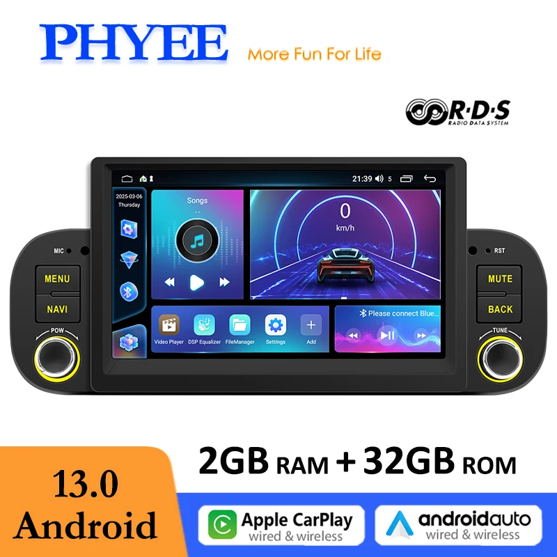 Car Android GPS, Radio CarPlay, Android Auto, Bluetooth, USB WiFi RDS FM, 7