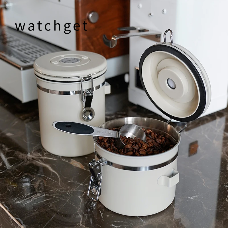 ウォッチゲット気密コーヒーキャニスター、コーヒー豆保存容器、一方向開閉バルブ付き、日付トラッカーとスクープ付き、12リットル