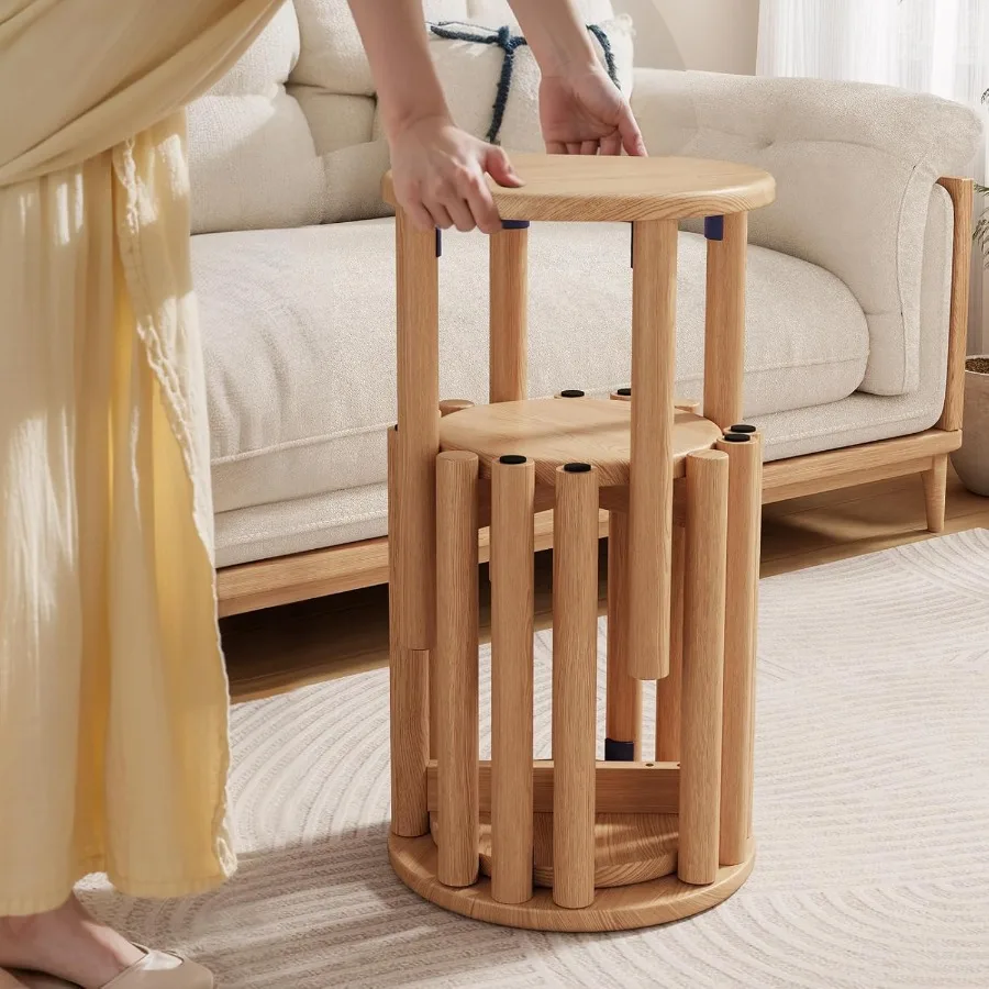 積み重ね可能なスツール4個セット 44インチ1 木製スツール 滑り止めフットパッド付き キッチン 寝室 リビングルーム バー用 組み立て不要