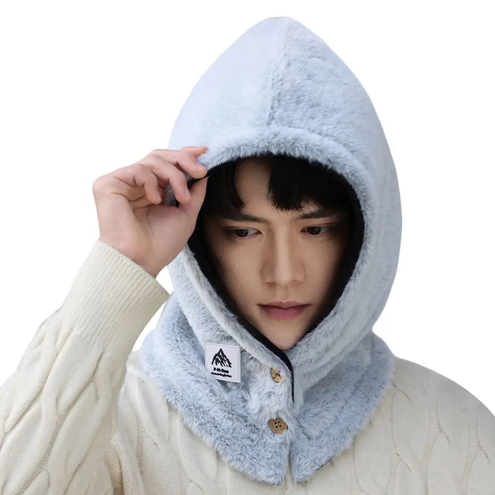 Topi Balaclava Musim Dingin Berbahan Plush dengan Syal Terintegrasi, Pelindung Telinga Hangat, Set Syal Kasual Lembut Berkerudung untuk Pria Wanita