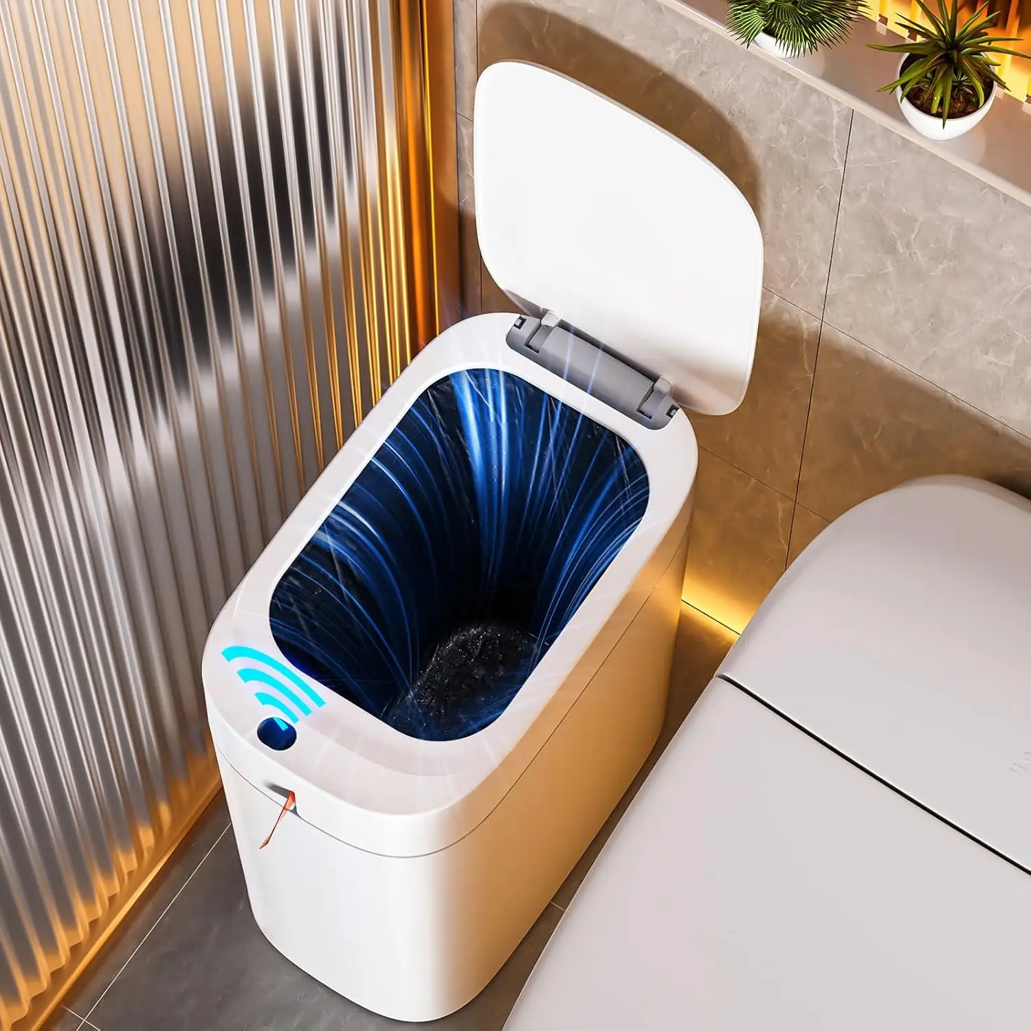 

Trash Can with Lid, Automatic Motion Sensor Trash Can, 3.5 Gallon Garbage Can, Type-C Rechargeable, Bag-Holding