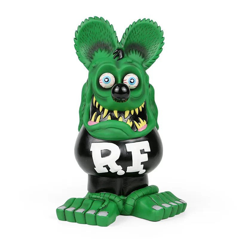 Rat Fink 33cm vinile verde nero grande modello bambola ornamento Premium Edition RF Crazy Mouse grande statua regalo giocattolo collezione figura