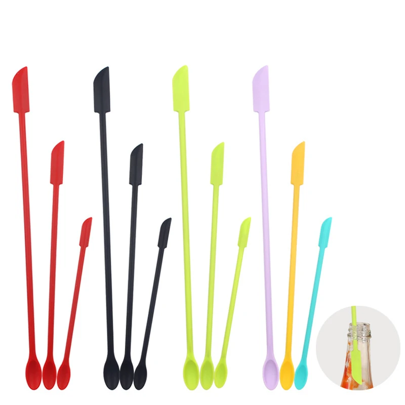 3pcs/1pc Silicone Spatula Heat Resistant Long Handle Dual-Ended Scraper with Spoon Spatulas Kitchen Gadget Kitchen Accessories