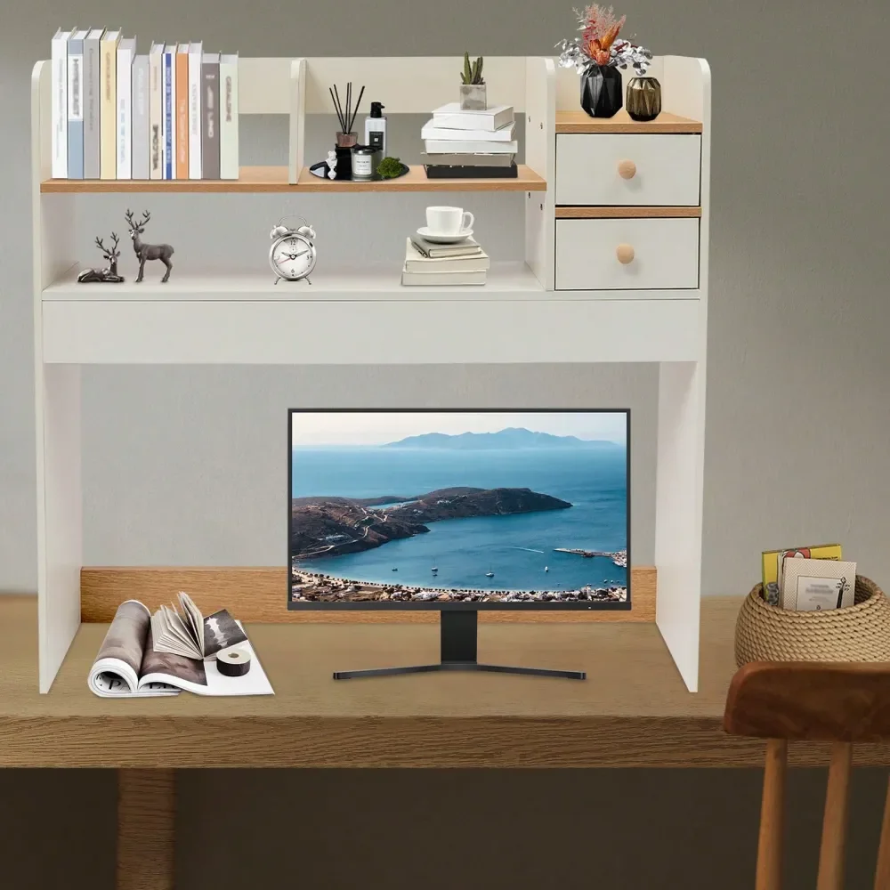 

3Tier Desk Organizer With 5 Shelves, Computer Desk Hutch Bookshelf Includes 2 Drawers For Home Office And Dorm Storage, 921878c