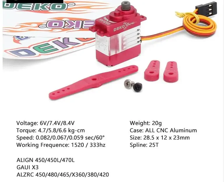 

DEKO HV1295 Helicopter HV 8.4V 6.6kg 20G Metal Digital Swashplate Servo ALIGN 450/450L/470LGAUI X3 ALZRC /465/X360/380/420
