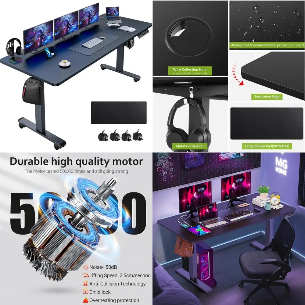 مكتب قائم كهربائي كبير مقاس 63 × 24 بوصة - إطار مزدوج الشعاع، ارتفاع قابل للتعديل، عجلات قابلة للقفل، لوحة ماوس، مريح للكمبيوتر #1