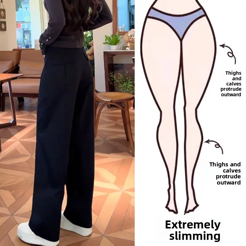 

Женские брюки с высокой талией и широкими штанинами больших размеров, прямые, повседневные, для коррекции фигуры, весна-лето, модные, повседневные, с высокой талией, облегающие
