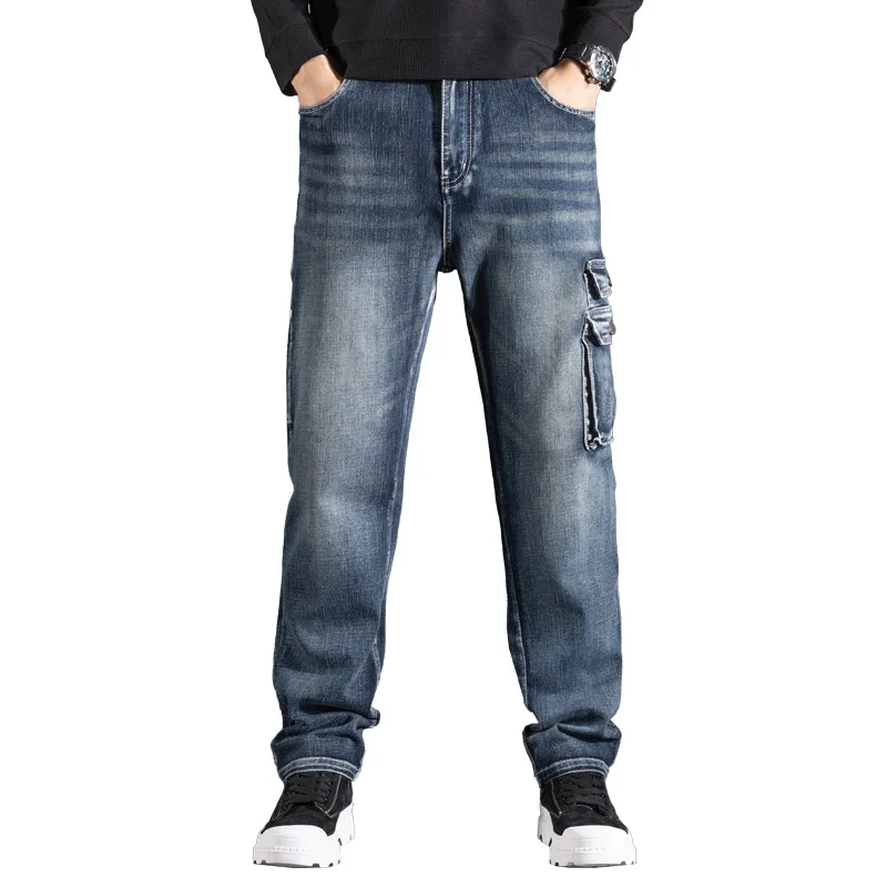 Multi-Pocket Cargo Jeans Men Military Denim Pants Loose Wear-Resistant Stretch Jeans Oversize Size 28-44 Jeans Men