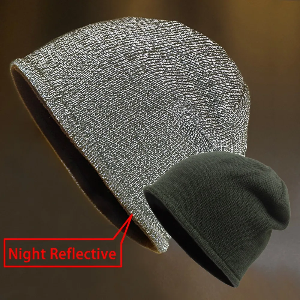 

Street Style Night Reflective Hat Fleece Lined Solid Color Warning Beanies Cap Warm Night Jogging Cap