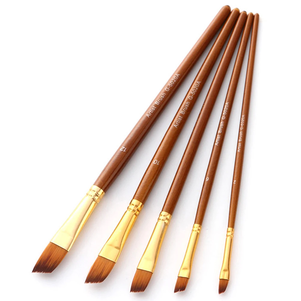 5 قطع من فرش الطلاء المصنوعة من النايلون بمقبض من الكتان، مجموعة رسم أكريليك الغواش للفنانين والطلاب، مستلزمات رسم الوجه #2