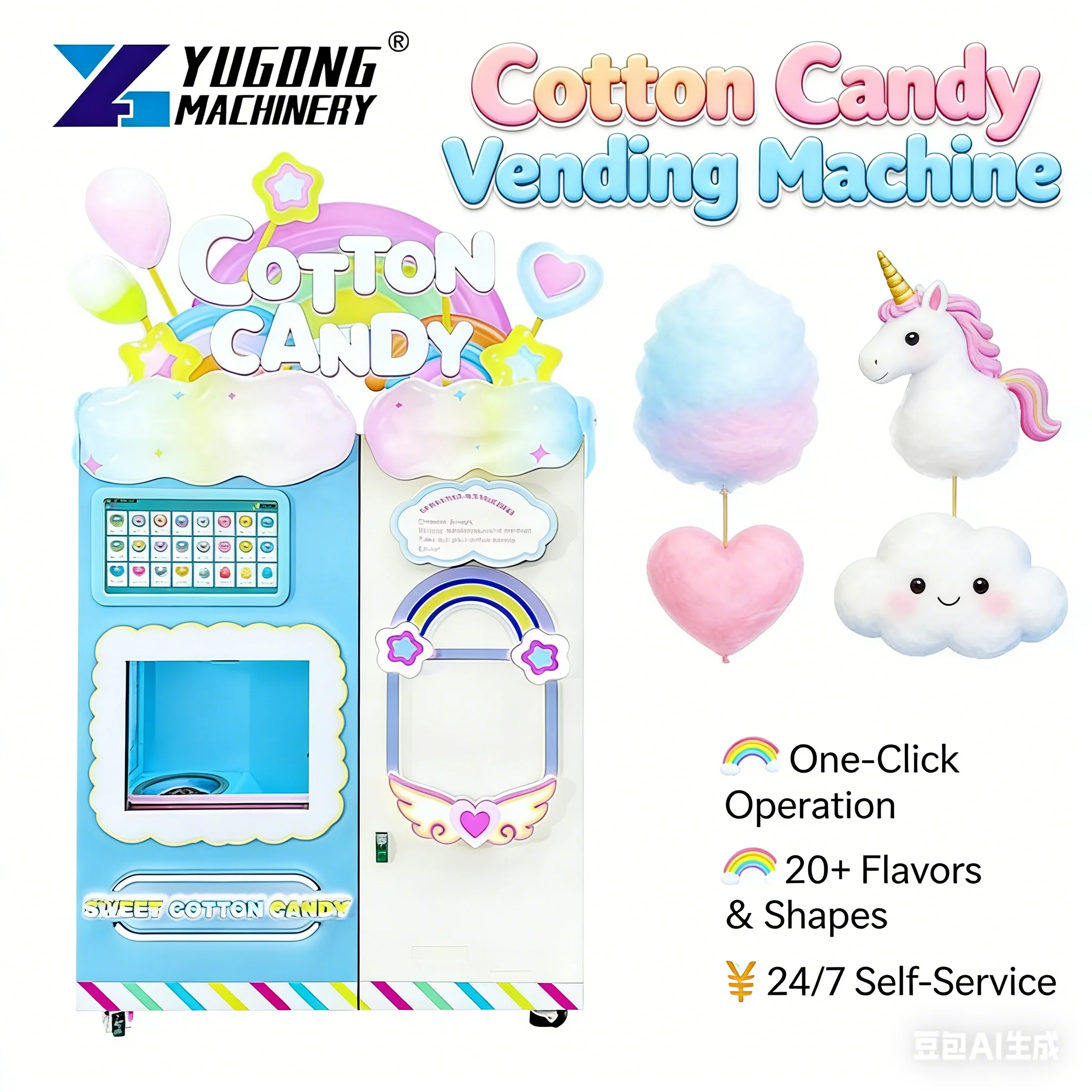 Customized Cotton Candy Crazye New Sale Unattended Operation Commercial Multi Flavors Flower Automatic Cotton Candy Vending Mach