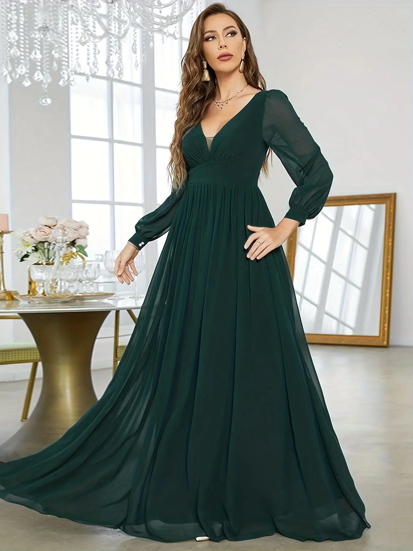 Elegante 2024 volle Ärmel lange Abendkleid eine Linie hochwertige Chiffon Frauen Abendkleider für Hochzeits feier Robe de Soiree