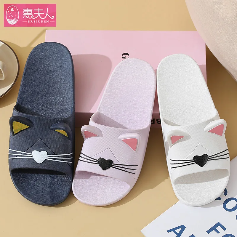 New Summer Slippers Women Home Shoes Sandals Cartoon Cats Flip Flops Men Couple\'s Soft Sole Bathroom Slippers Zapatillas