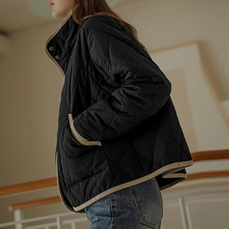 

Осенне-зимняя куртка, женские парки, теплое стеганое легкое пальто, женская повседневная куртка с отложным воротником и длинными рукавами