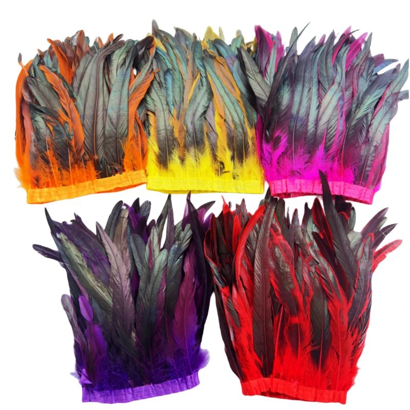 

10Meter/lot 25-30CM Chicken Feathers Trim Cloth Sideband Rooster Tail Feather Trims Clothing Wedding Decoration