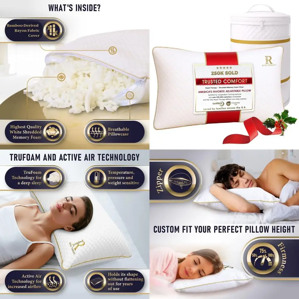 

Memory Foam Pillow Queen Size - Adjustable, Shredded, Odorless for Neck and Shoulder Support, Ideal for Back, Stomach, and Side