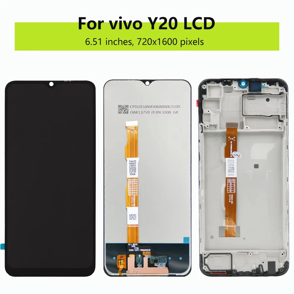 Layar 6.51 inci LCD tampilan layar sentuh, LCD untuk VIVO Y20 V2029 dengan bingkai rakitan Digitizer untuk vivo Y20 LCD