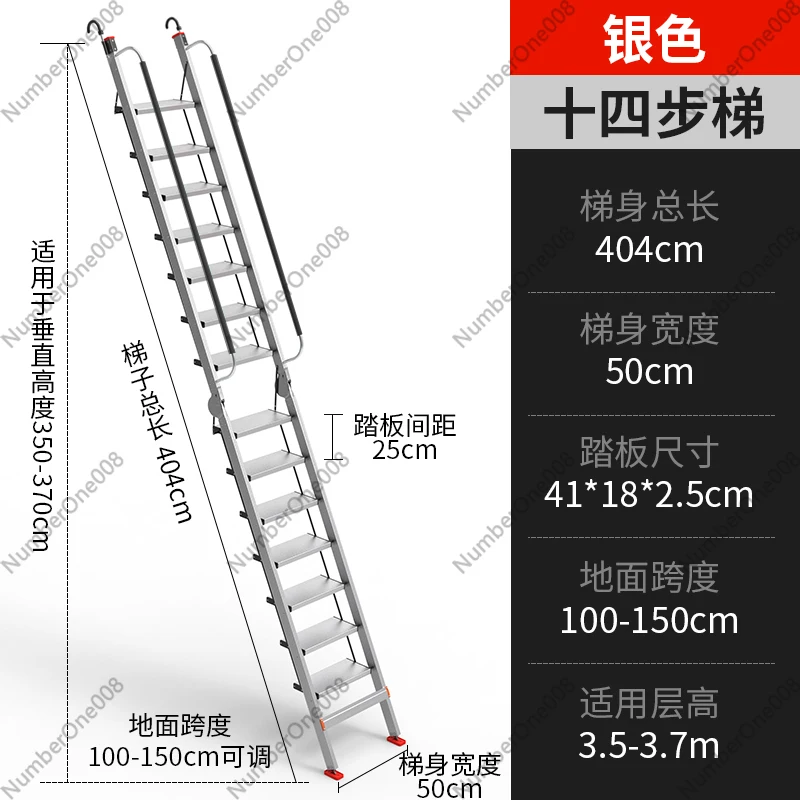 Aluminum Alloy Folding Attic Ladder, 11 Step Telescopic Ladder with Thickened Portable Design, Indoor Support Hand Tool