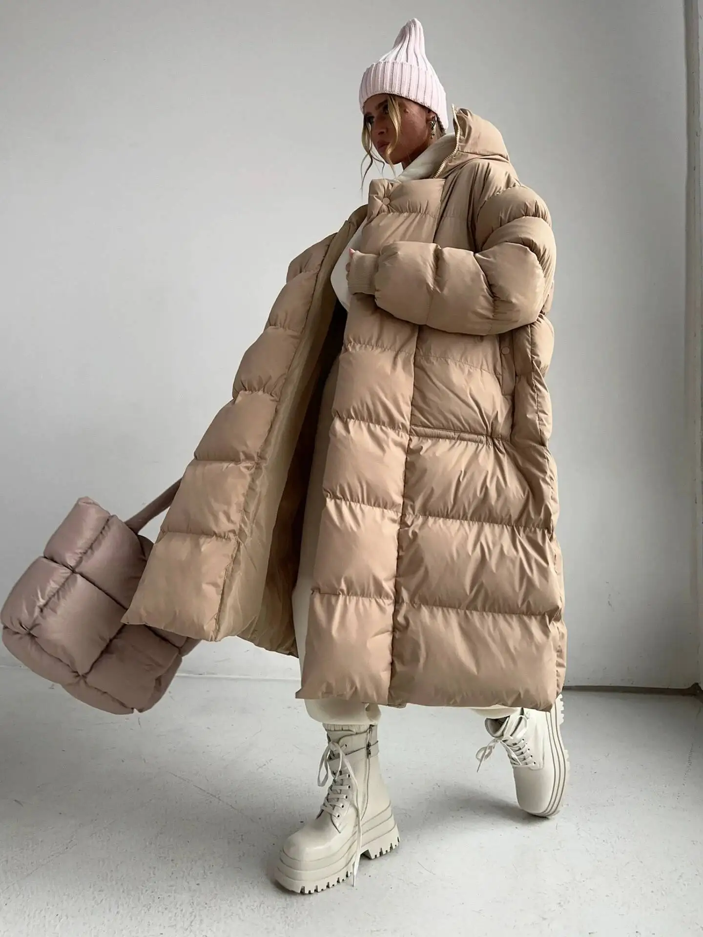 

Winter 2026 New Warm Thicken Hidden Button Long Outwear Hooded Cotton Plus Size Women Parkas Coat