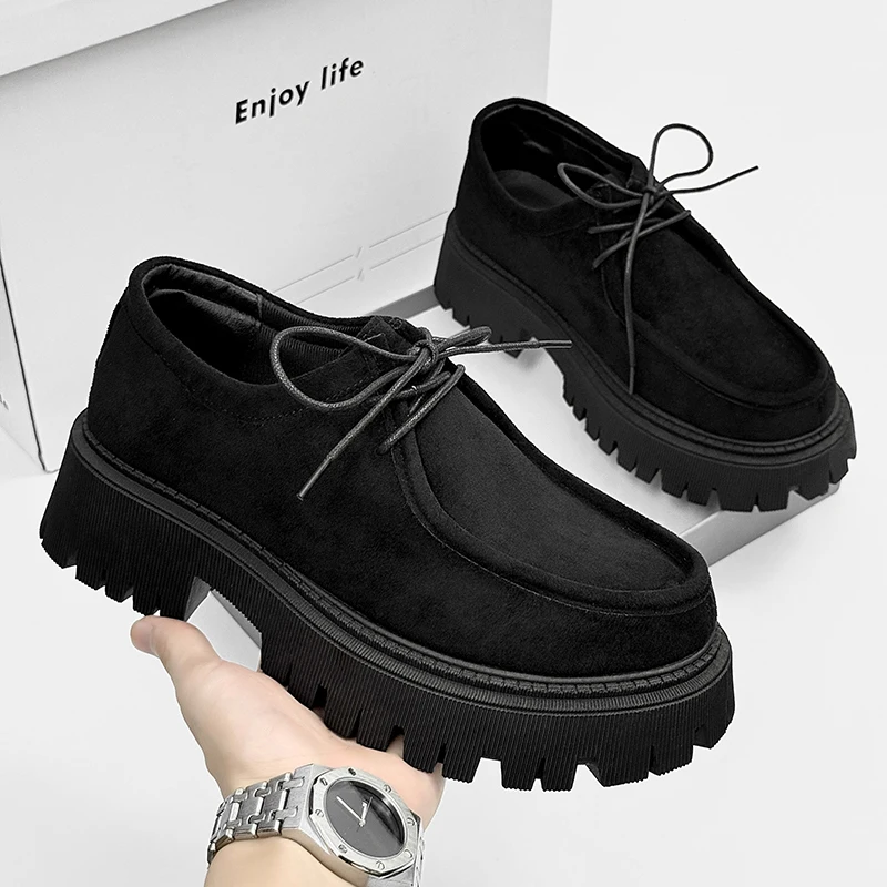 

Women Retro Platform Loafers Soft Suede Lace-up Round Toe Thick Sole Anti-slip British Style Comfort Commute Walking Shoes