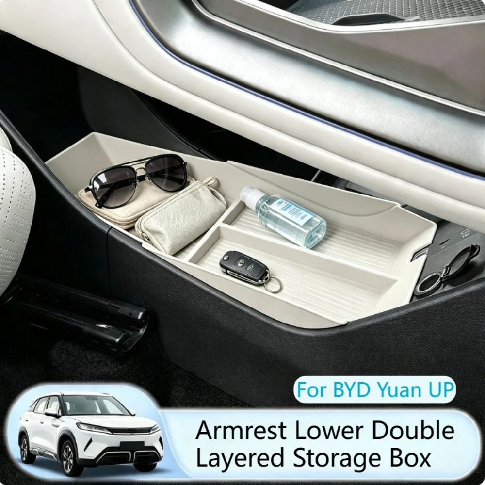 TPE Double Layer Storage Box Central Control Armrest Lower Storage Case UP Down Box Car Interior Accessories for BYD Yuan UP