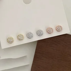 925 Silver Full Zircon Round Geometric Stud Earrings for Fashion Women Party Classic Fine Jewelry Minimalist Accessories