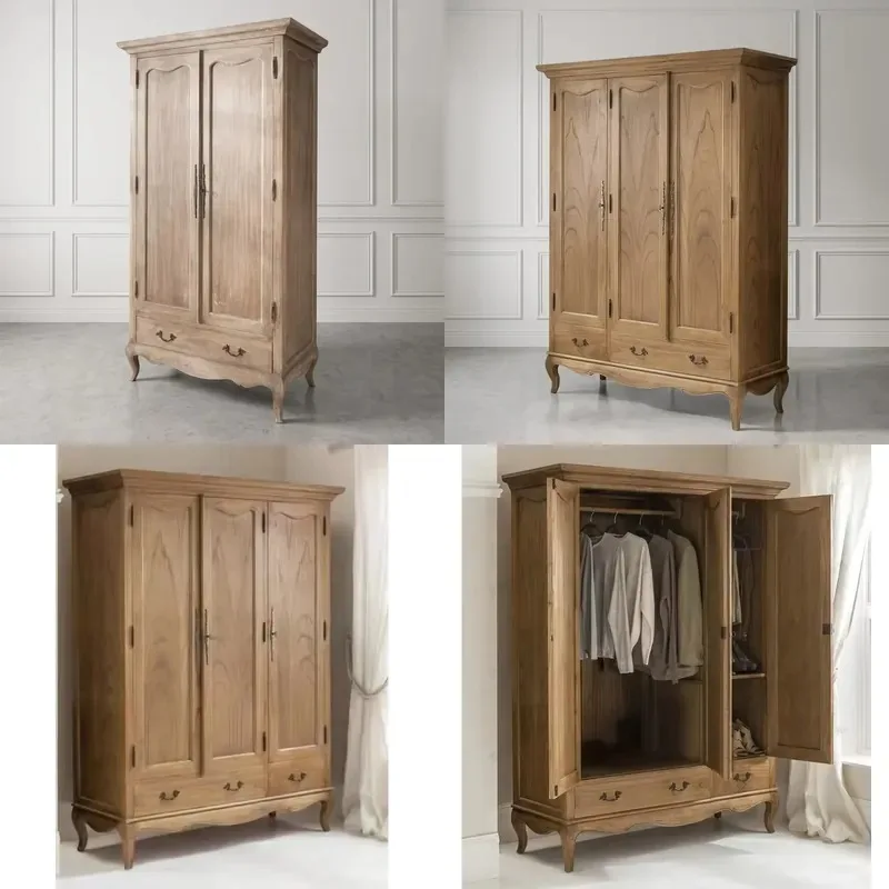 French Solid Oak Two or Three Door Wardrobe Bedroom Furniture