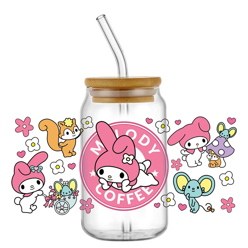 

Miniso Melody Kuromi Theme For Libbey 16oz Can Glass 3D Transfer Decal Sticker Labels DIY Logo ﻿Waterproof