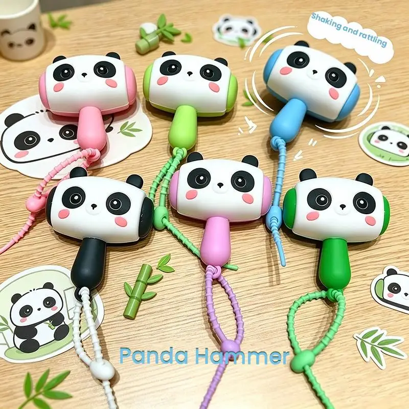 Cute Panda Rattle Hammer Keychain Creative Sound Making Toy Key Ring Lovely Bag Pendant for Christmas Party Favor Kids Gift